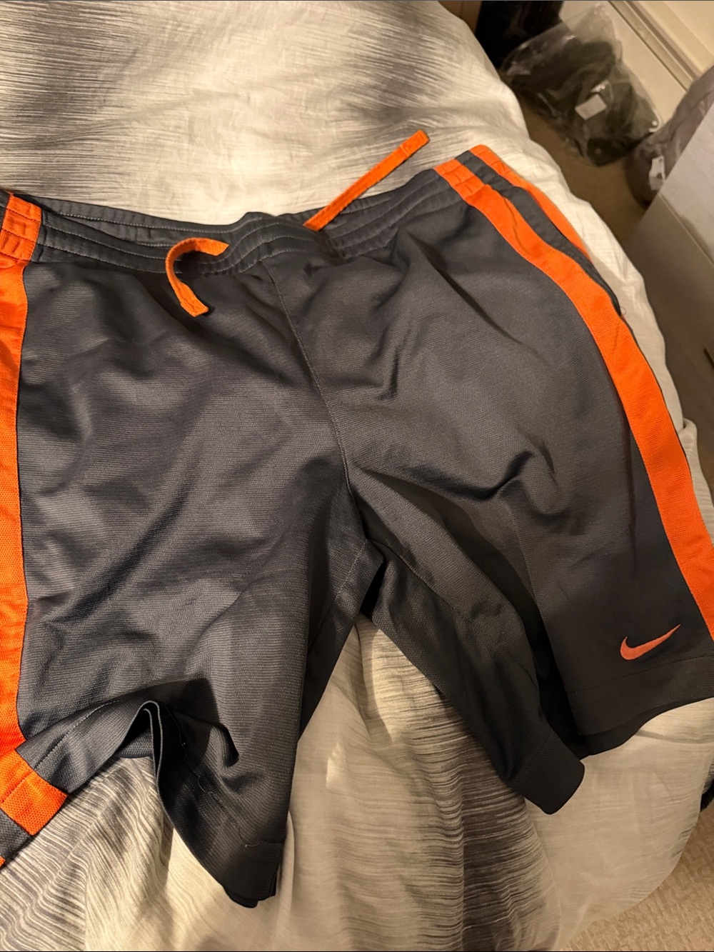 Nike Gray Athletic Shorts with Orange Accents